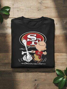 Cartoon Football Fan Graphic Tee Black Charlie Style Snoopy Inspired Shirt